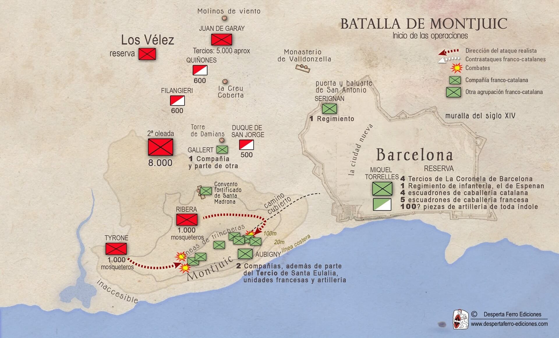 batalla de Montjuic mapa