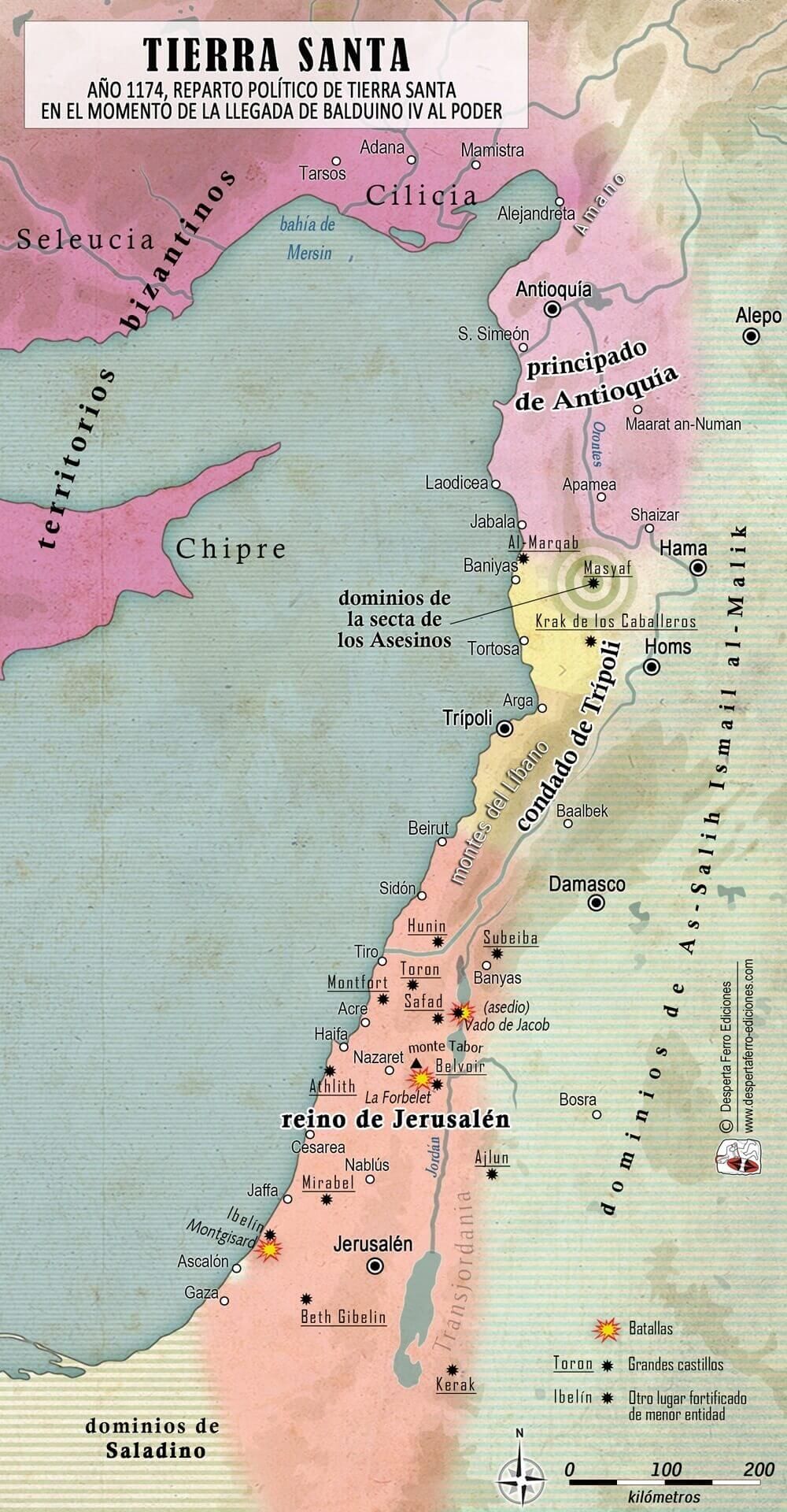 mapa Tierra Santa Cruzadas Balduino IV