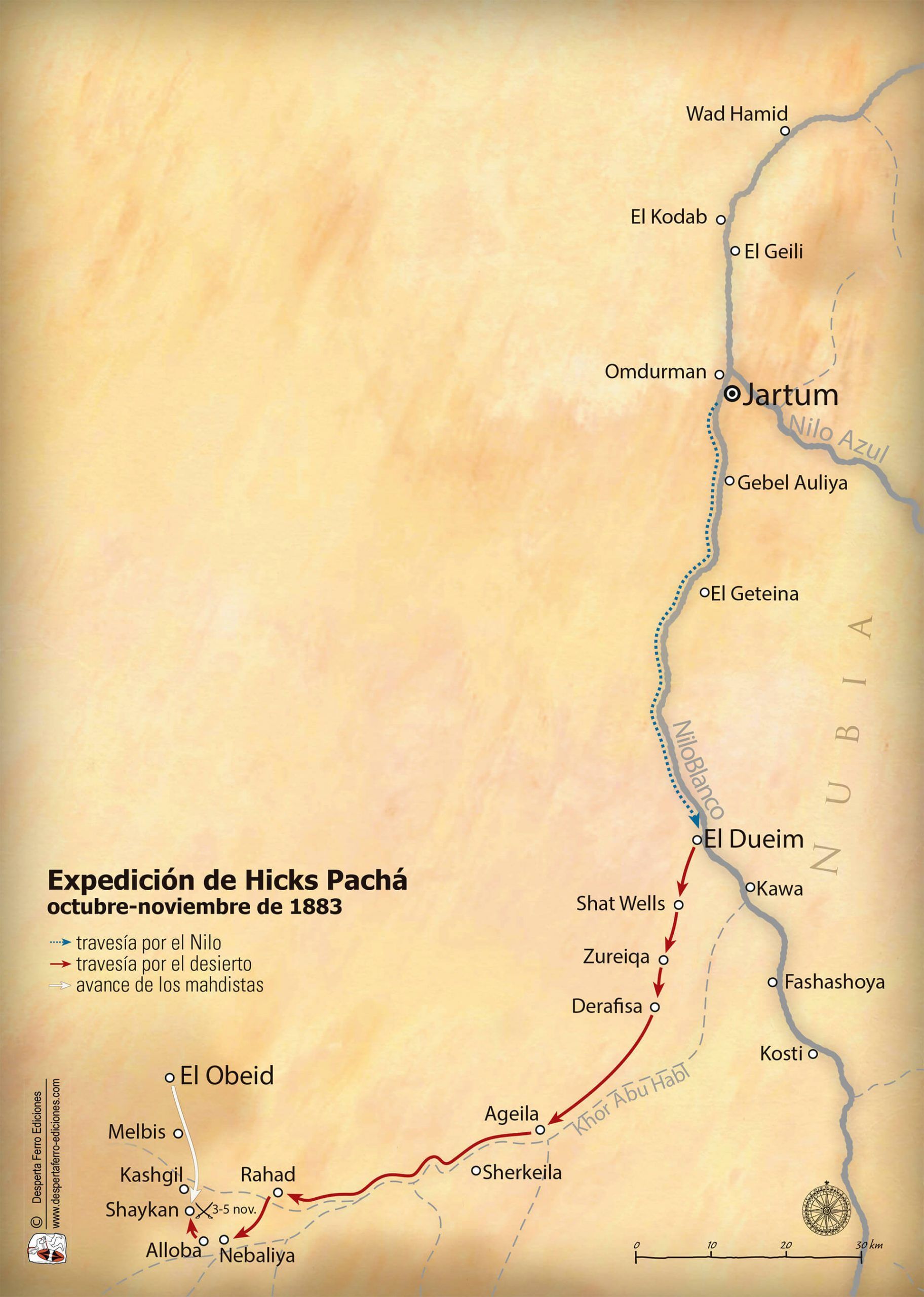 Mapa Expedición Hicks Pachá rebelión mahdista