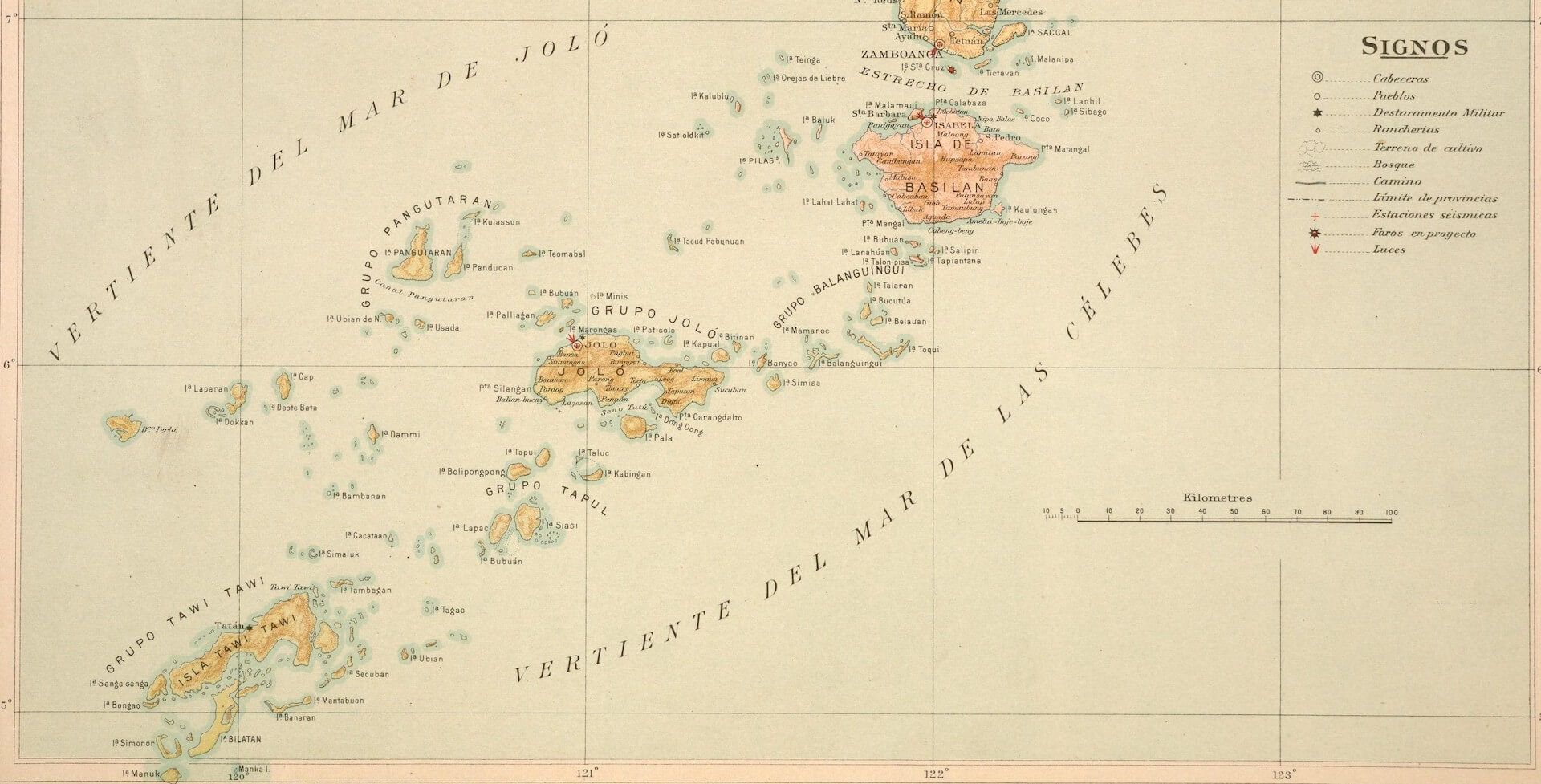 Mapa Mindanao occidental, Joló, realizado por el Observatorio de Manila