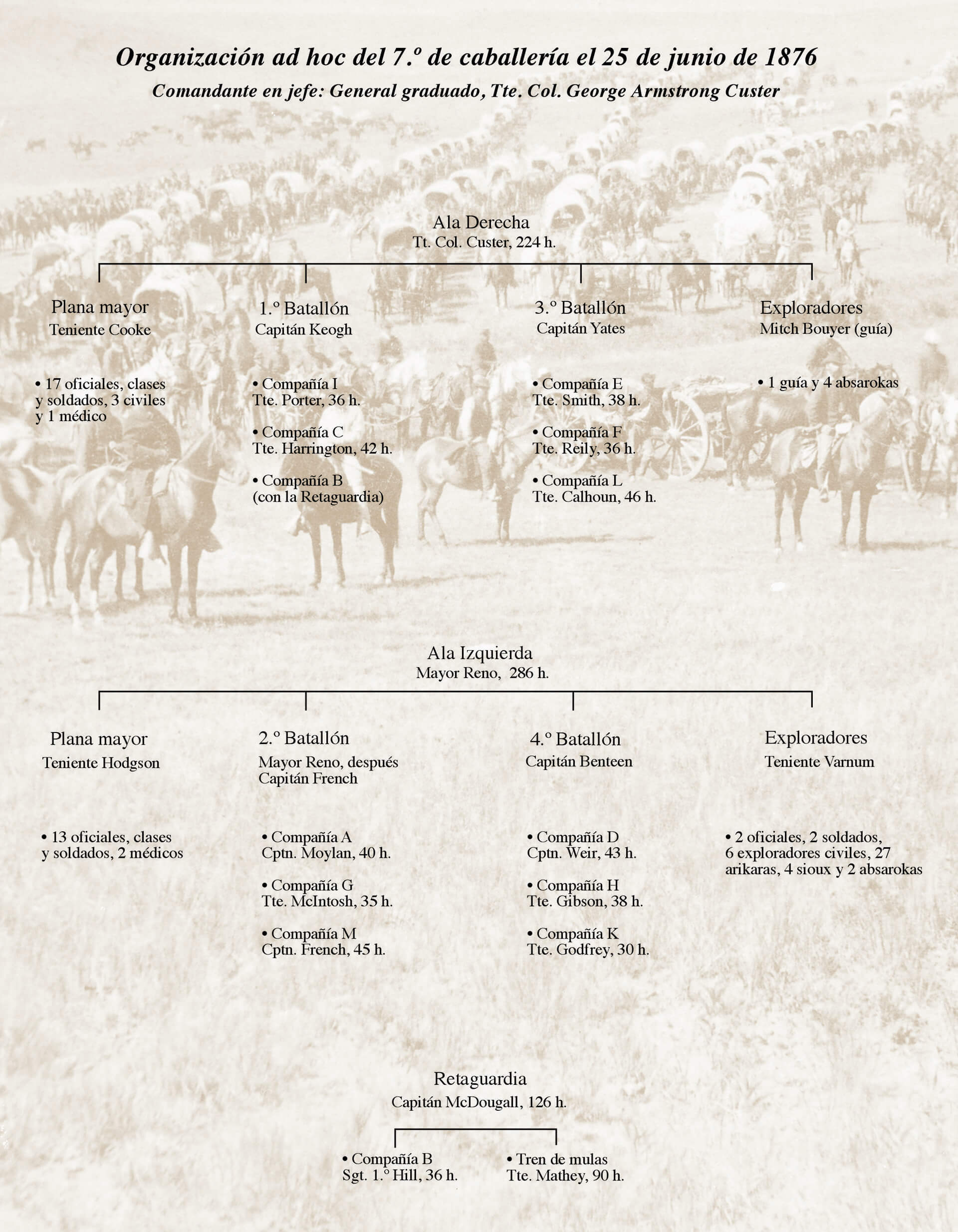 Organización orden de batalla orbat 7.º de Caballería Little Bighorn