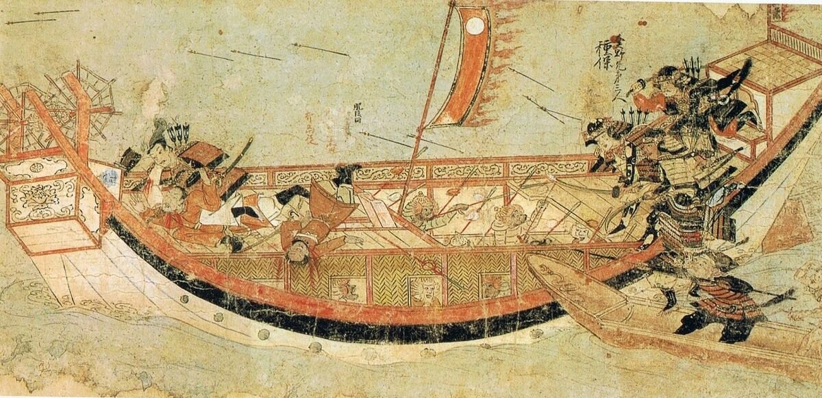 Samuráis atacando barcos mongoles