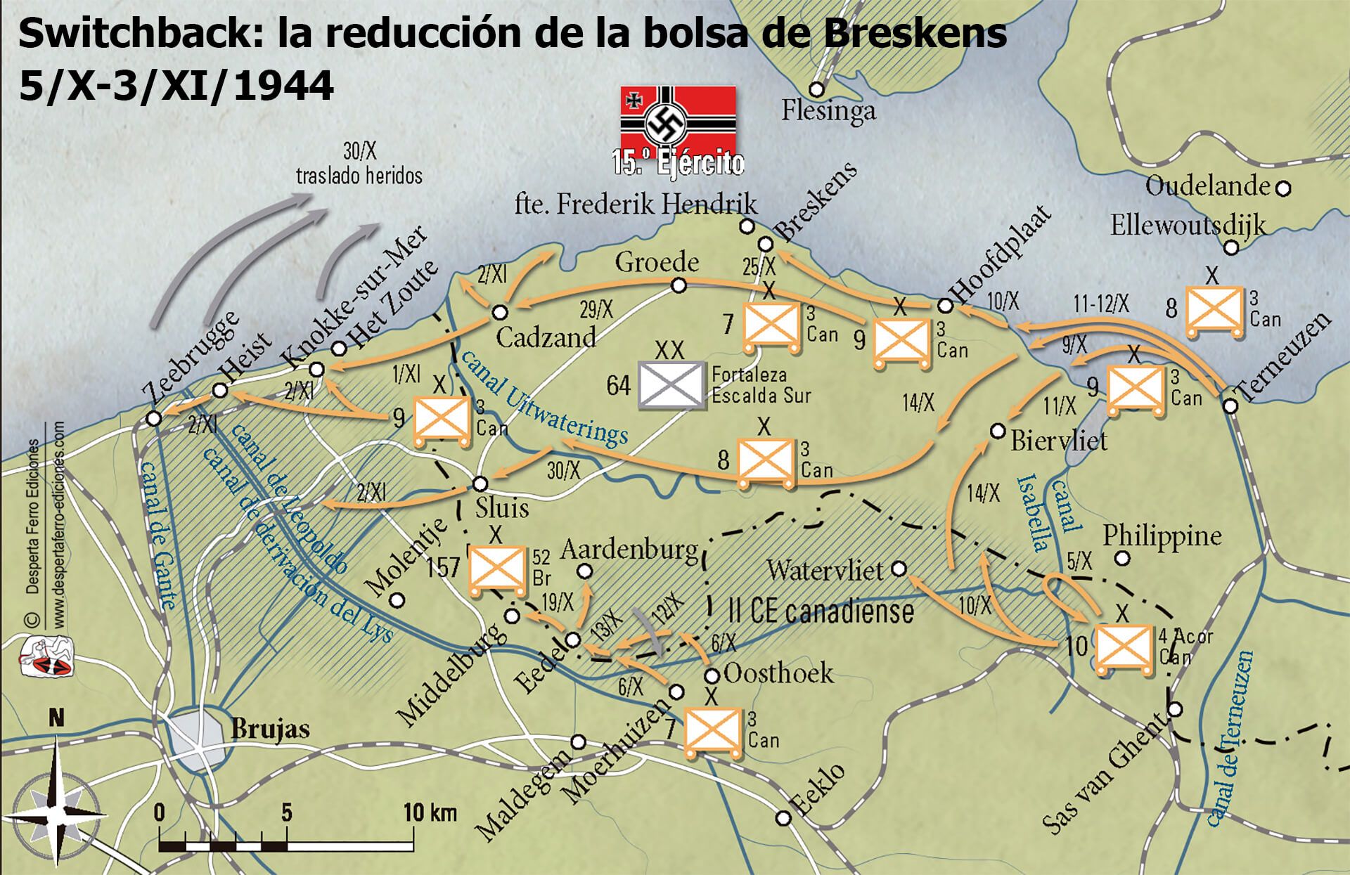 Mapa Switchback bolsa de Breskens Batalla estuario Escalda