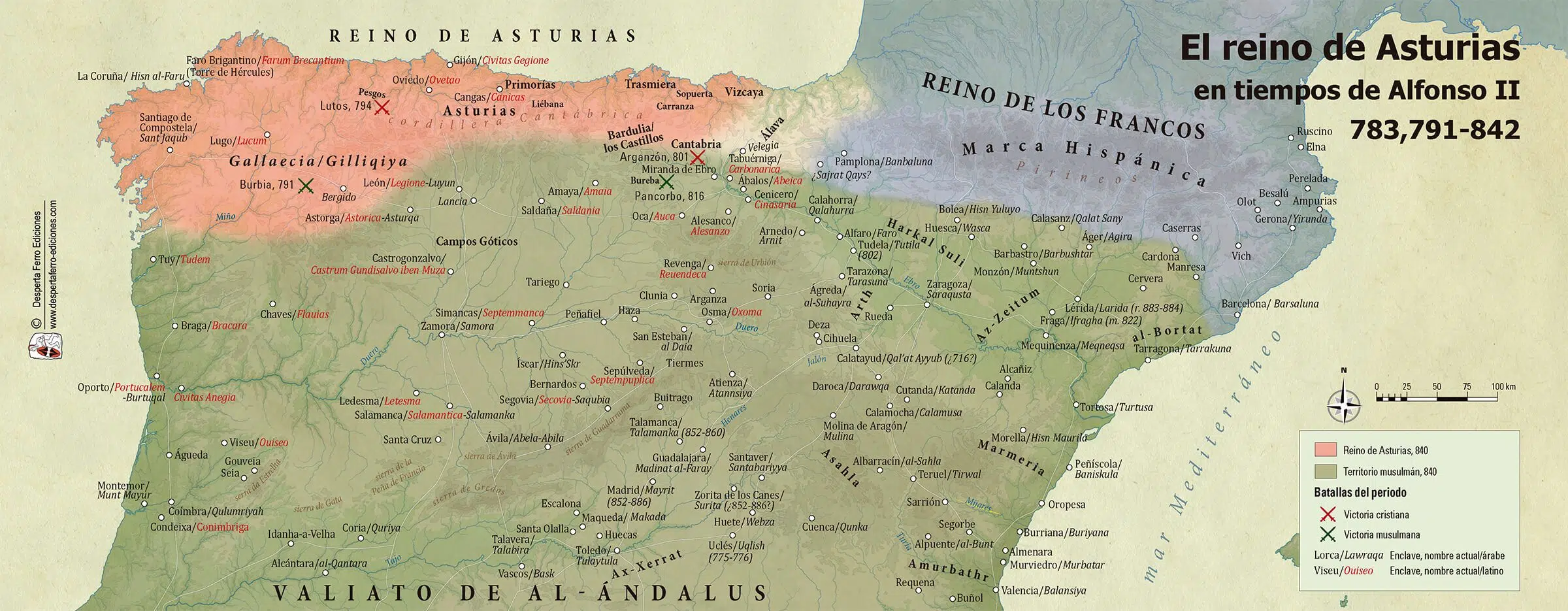 Mapa del reino de Asturias en tiempos de Alfonso II