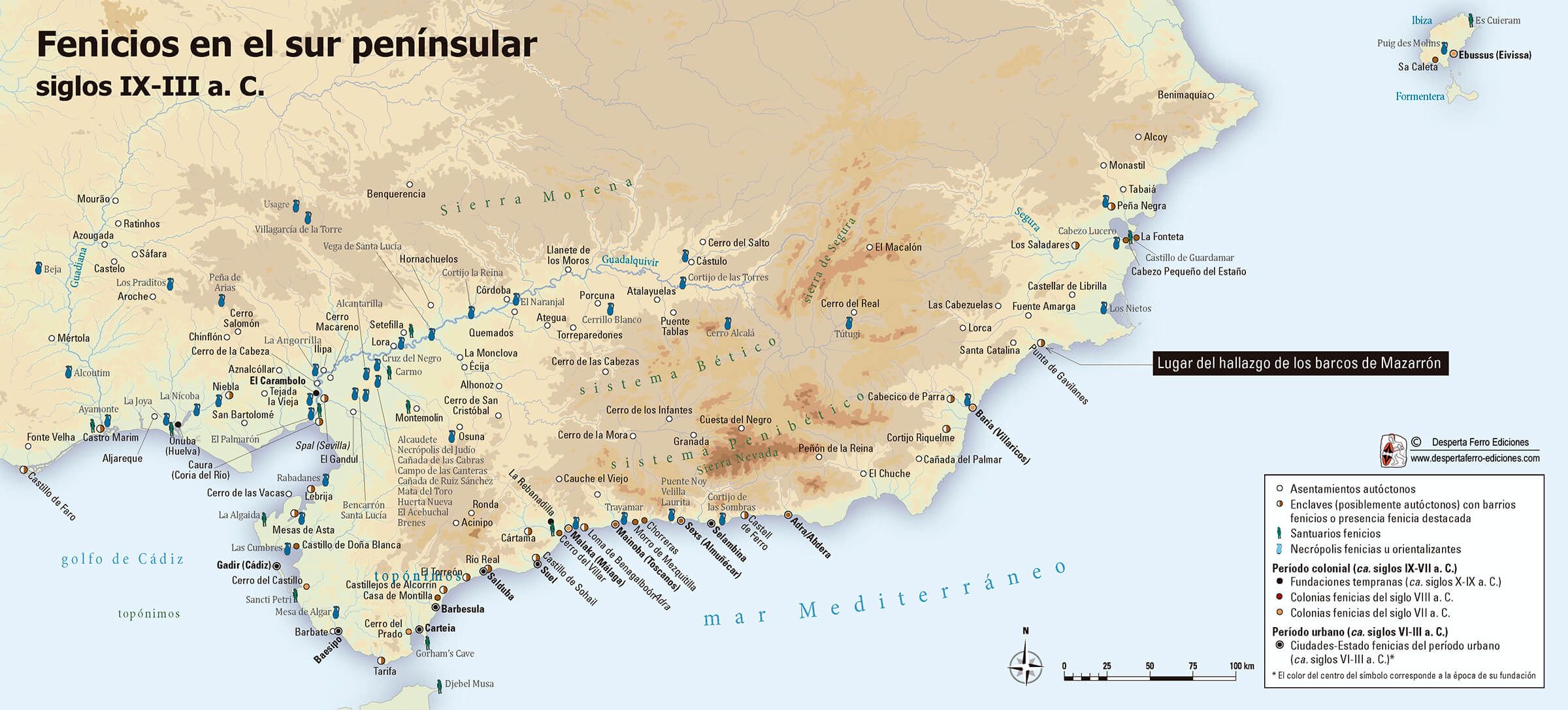 mapa vestigios fenicios en el sur peninsular españa Mazarrón 2