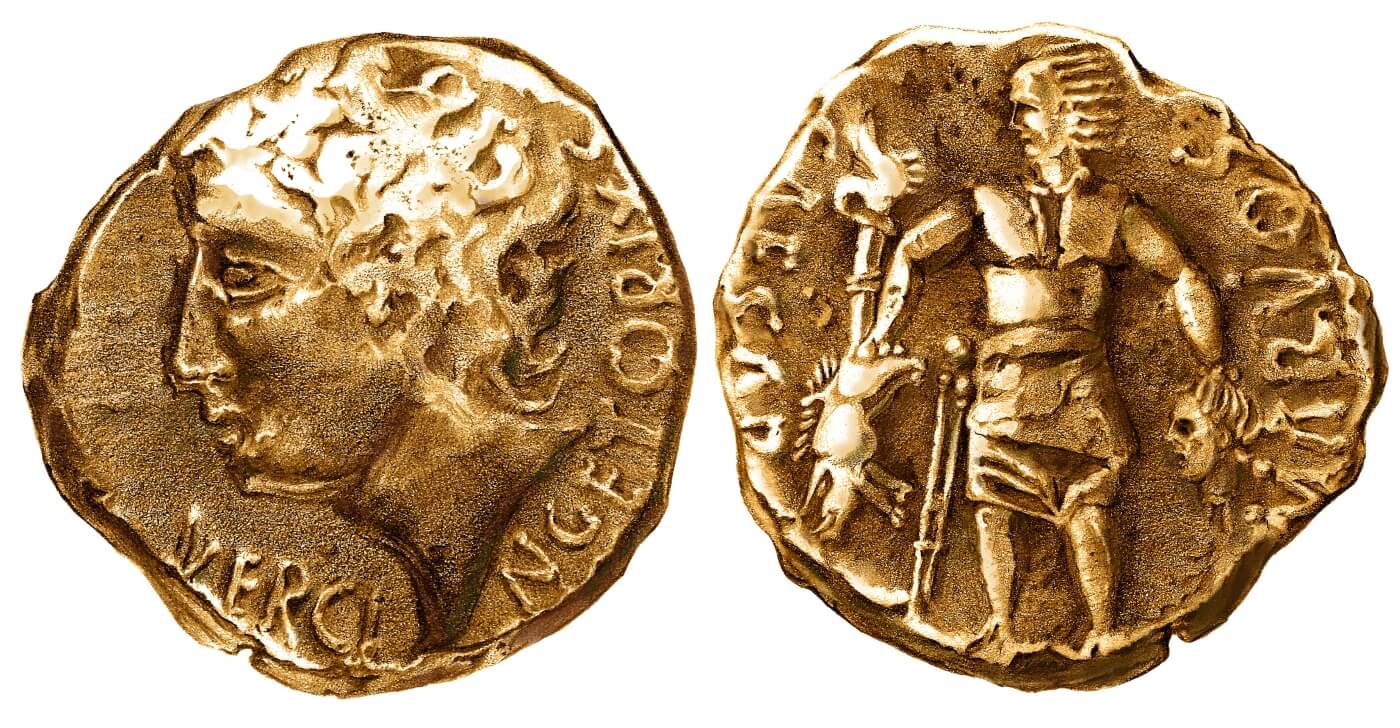 Moneda Vercingetorix cabeza César 