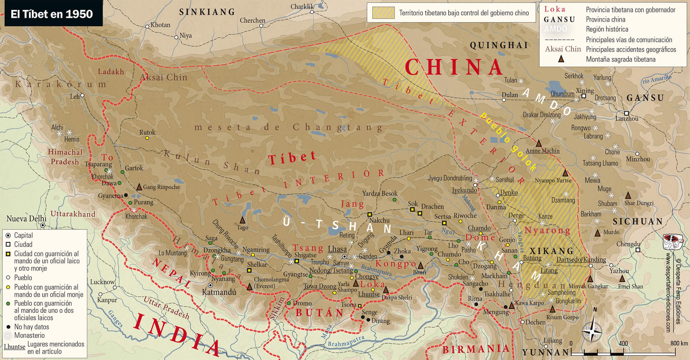 Mapa del Tíbet 1950
