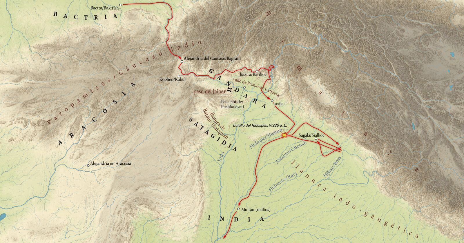 mapa de la campaña de Alejandro Magno en Indo India