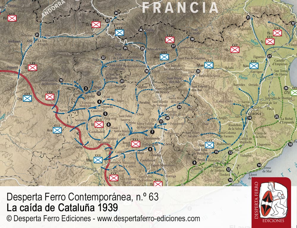 mapa guerra civil española pirineos cataluña 1939